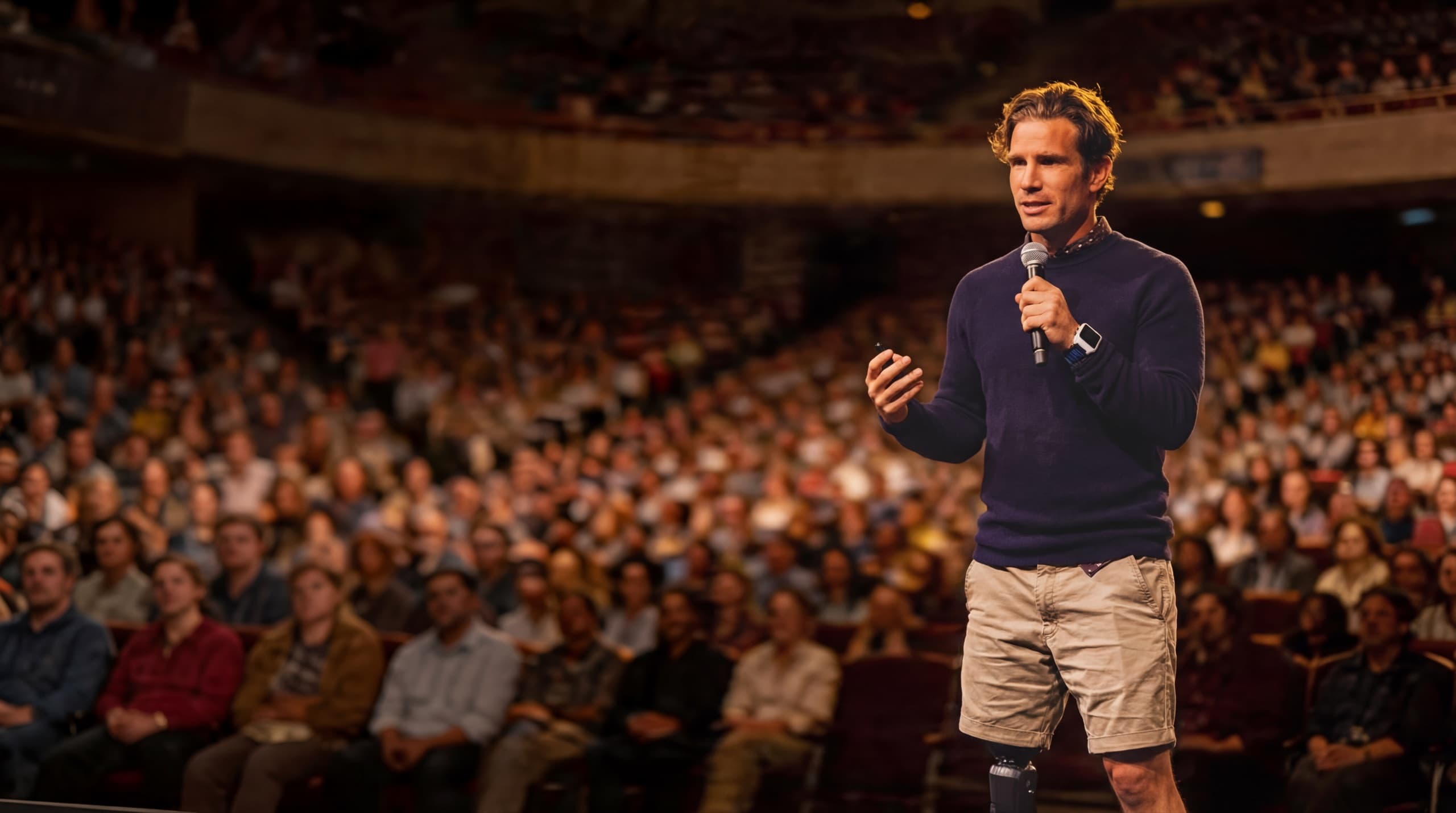 Brant Garvey speaking to a theatre audience